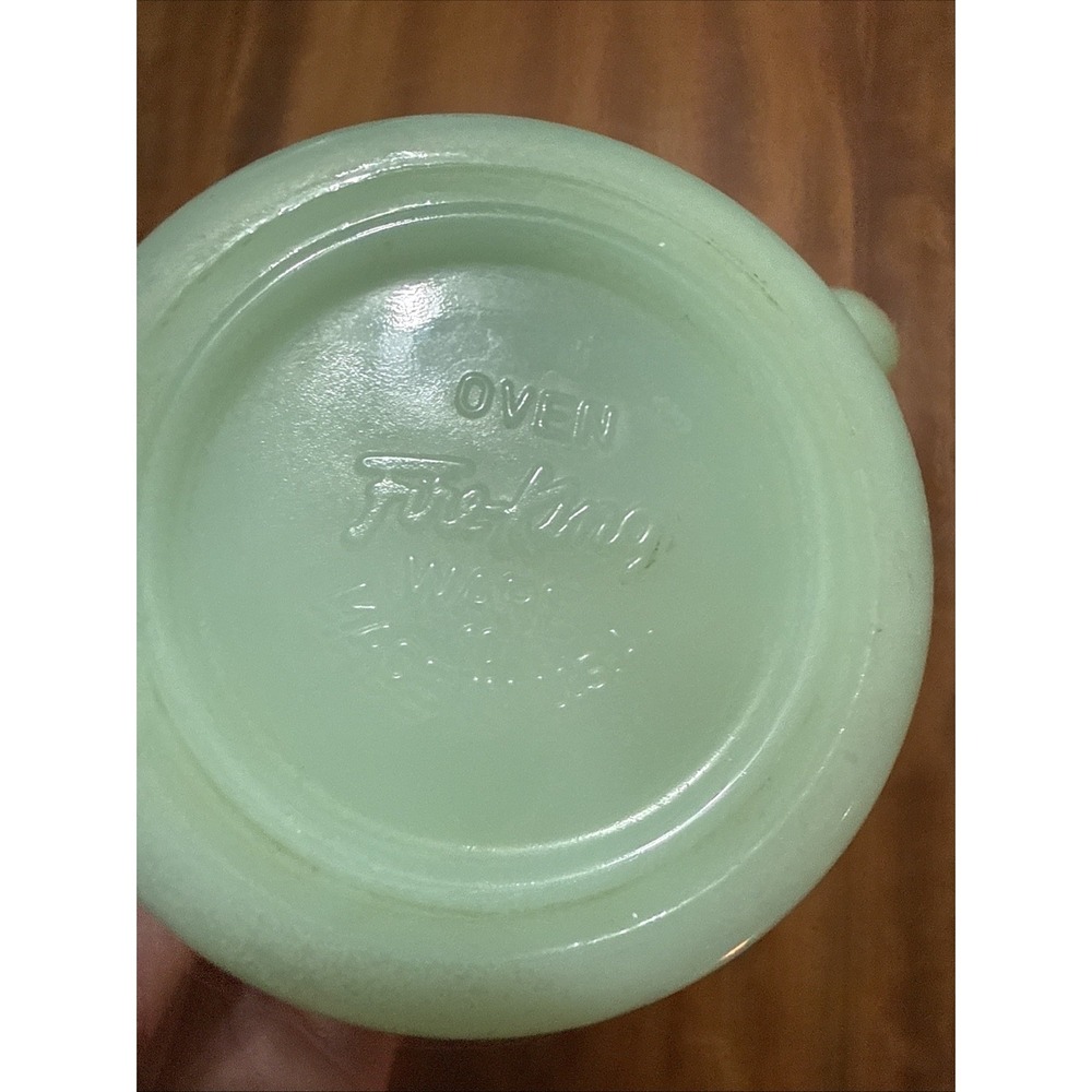 Fire King Oven Ware USA Green Jadeite D Handle Milk Glass Coffee Mug Vintage - Picture 5 of 5
